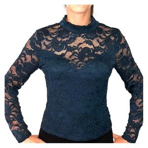 Dark Green Bebe Lace Top
